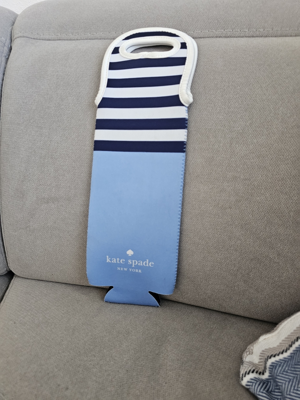 Kate Spade Wine Bottle Tote Bag Holder Cover Nautical Blue White Coozie